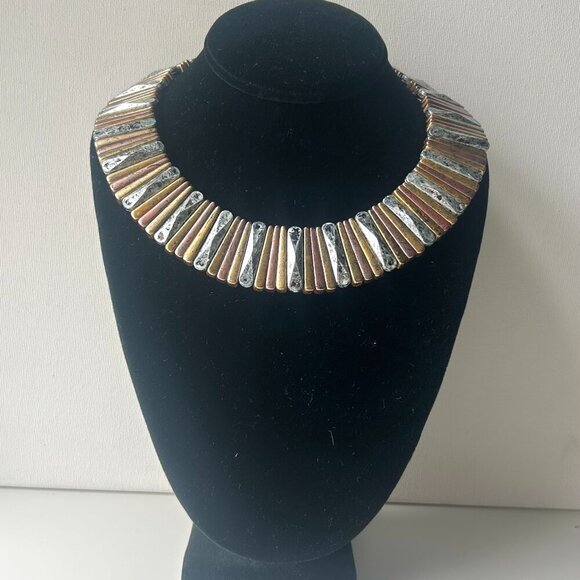 Vintage Three Toned Altering Panel Bib Collar Necklace - Picture 1 of 6